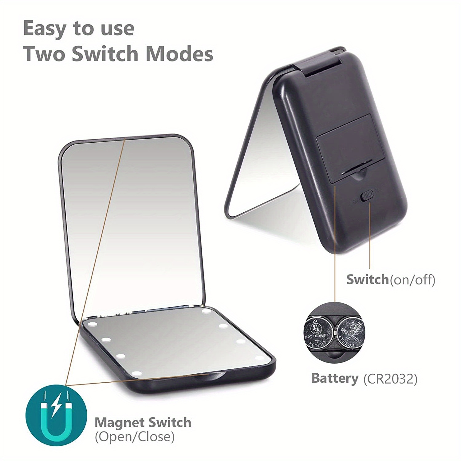 Mini miroir de maquillage LED Shoous, rond, portable, pliable, petit miroir  compact avec lumière, USB, déterminer les miroirs grossissants de  maquillage - AliExpress