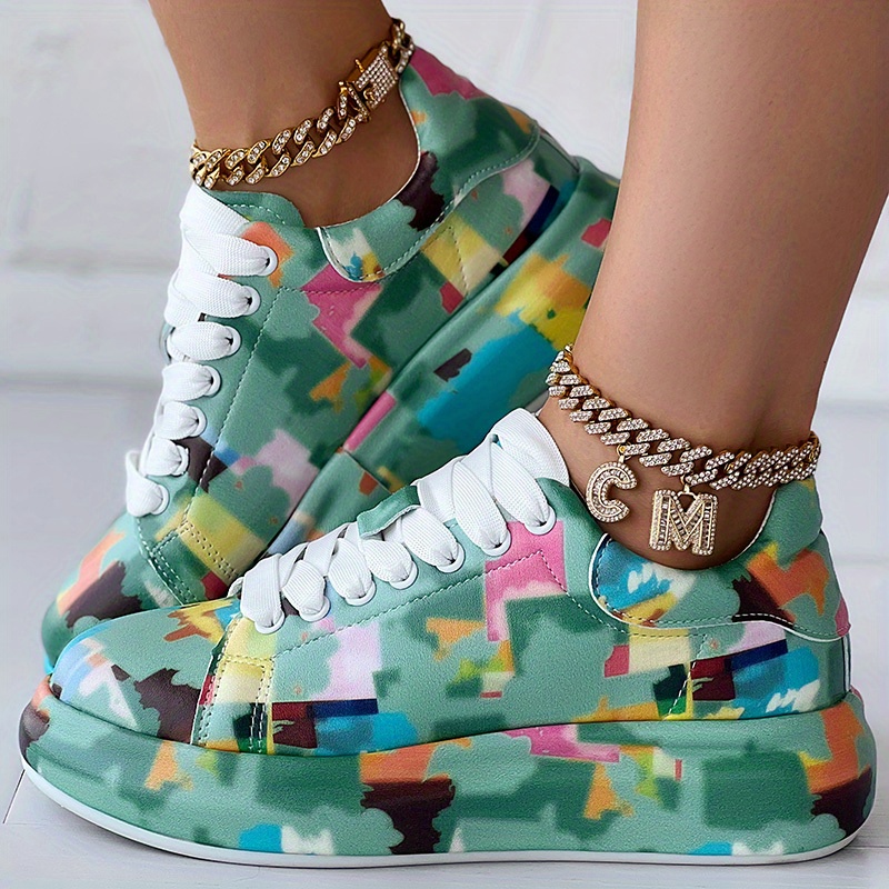 Women's Colorful Platform Sneakers Fashion Lace Low Top - Temu