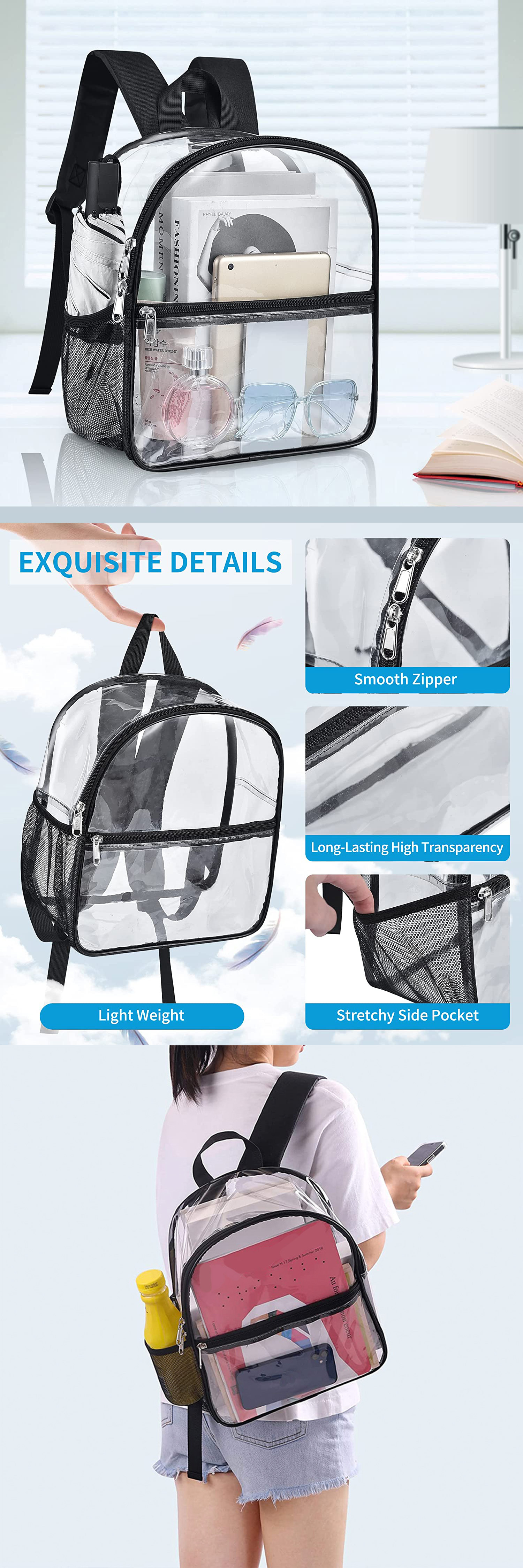 Mini mochila transparente aprobada por el estadio, mochila transparente a  prueba de agua para el trabajo, viajes de seguridad, conciertos y eventos  deportivos