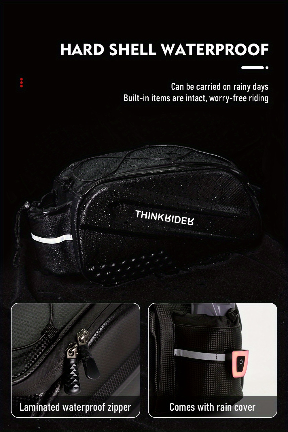 Thinkrider Bicycle Rear Hunch Bag Hard Shell Anti splash - Temu