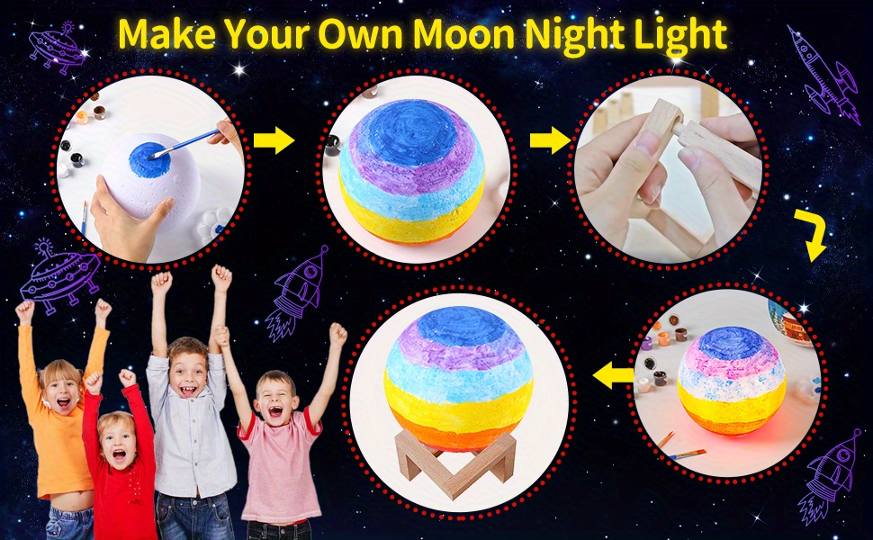  MSVDT Paint Your Own Moon Lamp Kit,Christmas Arts and Crafts  for Kids Age 8-12,DIY 3D Space Moon Night Light for Teens Boys Girls,Arts &  Crafts Supplies Halloween Christmas Birthday Gifts 