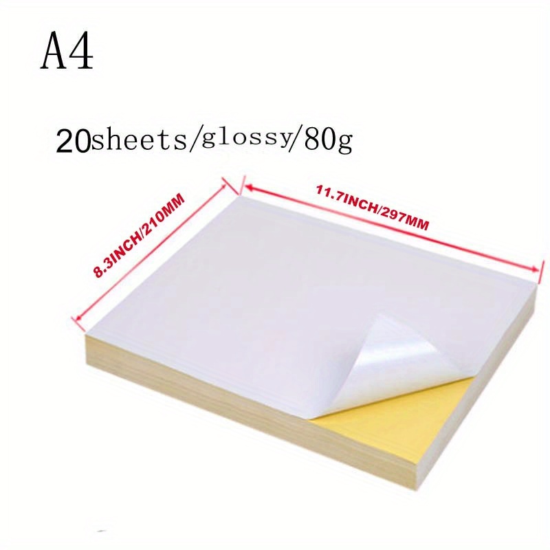 A4 20 feuilles 8,3 X 11.7 Imprimable Autocollant Auto-Adhésif Autocollant  label Mat Brillant surface En Papier Drap De Lit Pour laser Imprimante  Papier Artisanal, Mode en ligne