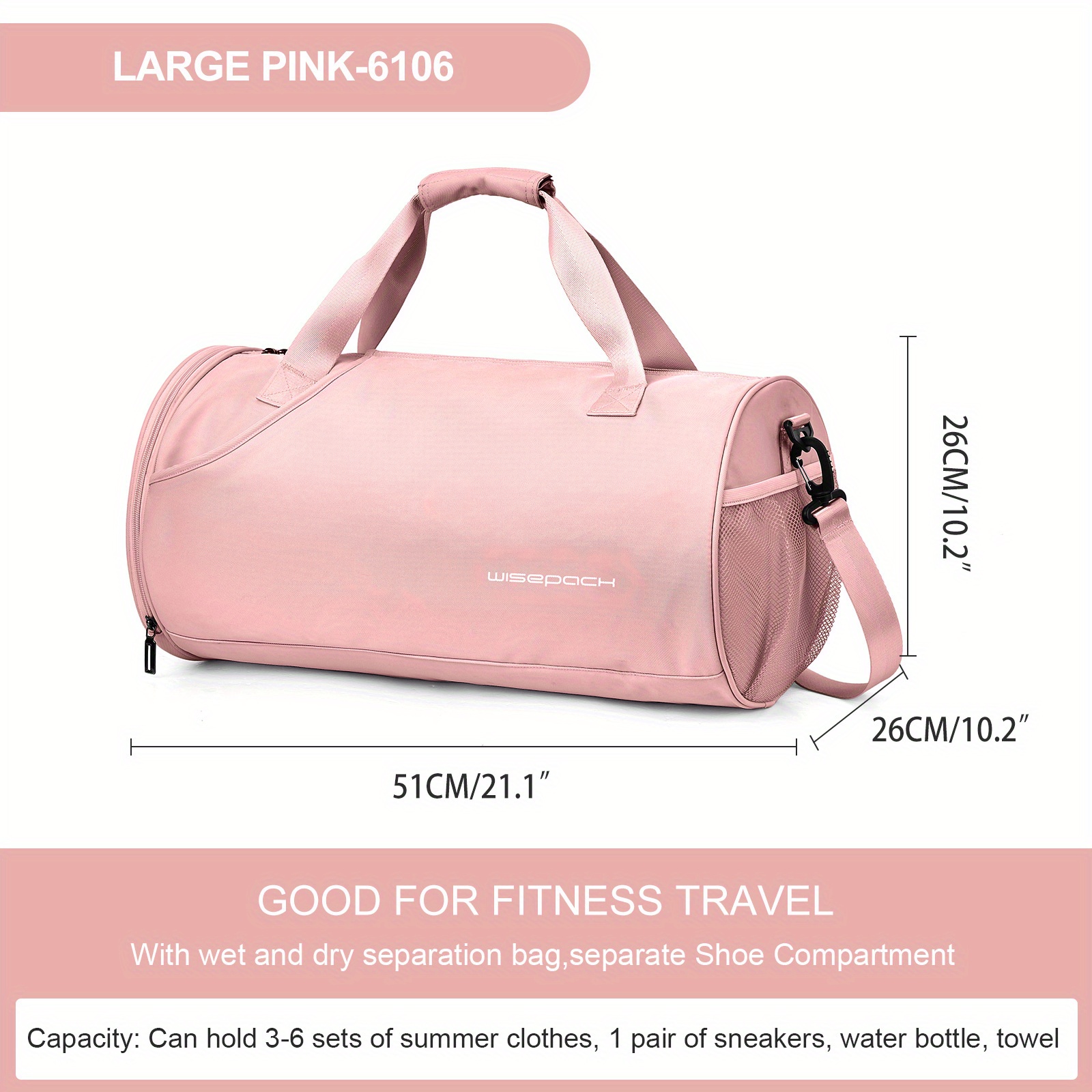 Large Capacity Gym Bag, Duffle Bag With Shoes Compartment & Dry