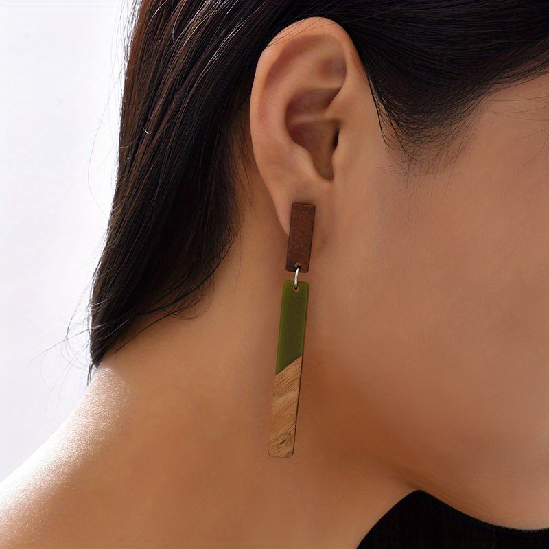 TEMU Minimalist Geometric Acrylic And Wood Dangle Earrings For Women - Stainless Steel Posts, Lightweight, Casual Attire, Accessory, Quirky Earrings