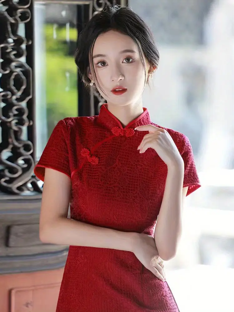 Shanghai Story Short Sleeve Dragon Cheongsam - Red Chinese Qipao Dress In Satin