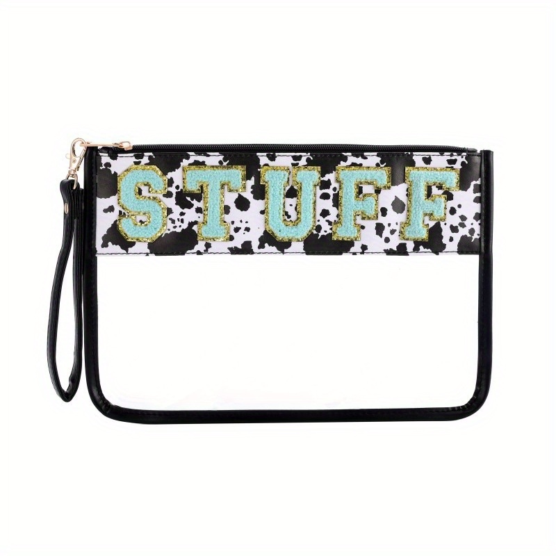 Glitter Monogram Clear Makeup Cosmetic Bag Zipper Toiletry Pouch