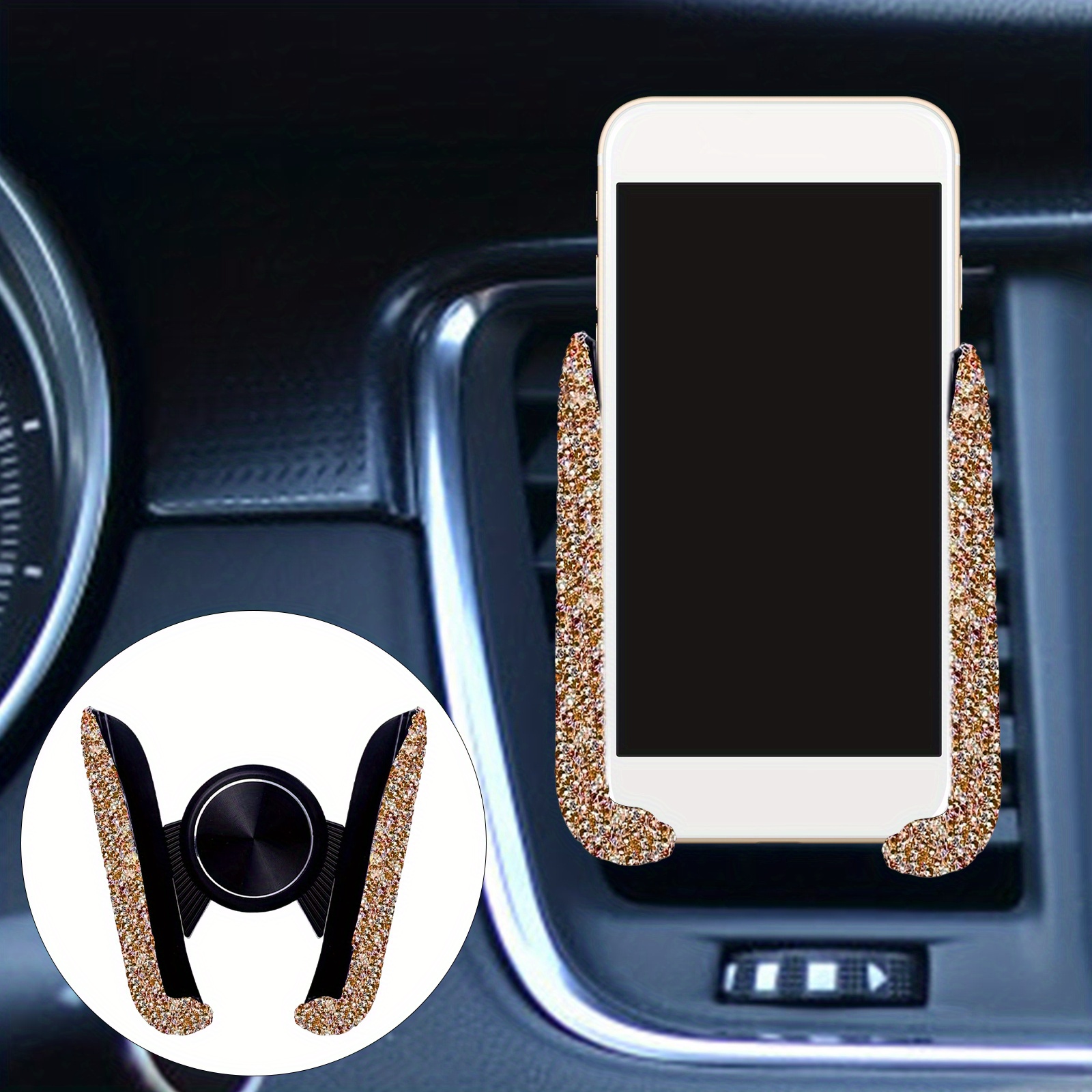 Soporte brillante de móvil para coche, para montar en el tablero de  ventilación, tamaño universal ajustable de 360°, accesorios de regalo para  niñas y