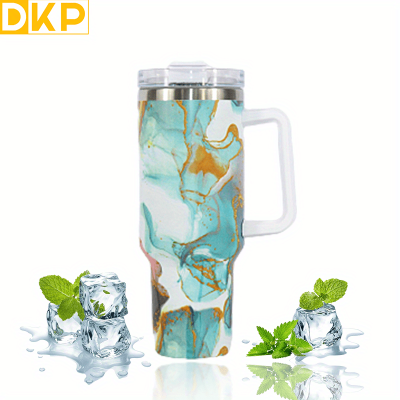 Marble Cup, Stainless Steel 40 oz Tumbler with Handle and Straw, Marble Coffee Travel Mug Cup Water Bottle, Marble Gifts for Her, Funny Birthday