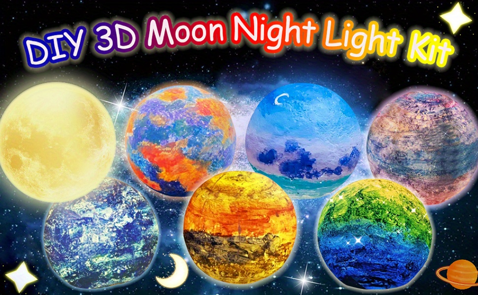  MSVDT Paint Your Own Moon Lamp Kit,Christmas Arts and Crafts  for Kids Age 8-12,DIY 3D Space Moon Night Light for Teens Boys Girls,Arts &  Crafts Supplies Halloween Christmas Birthday Gifts 
