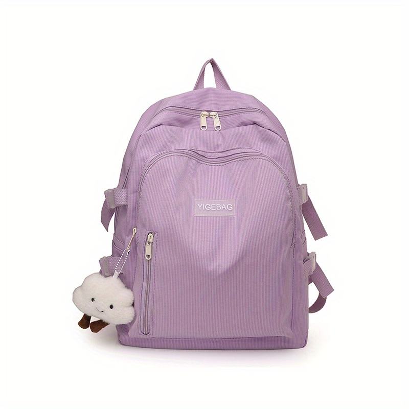 Casual Canvas Backpack With Pendant Large Capacity Schoolbag