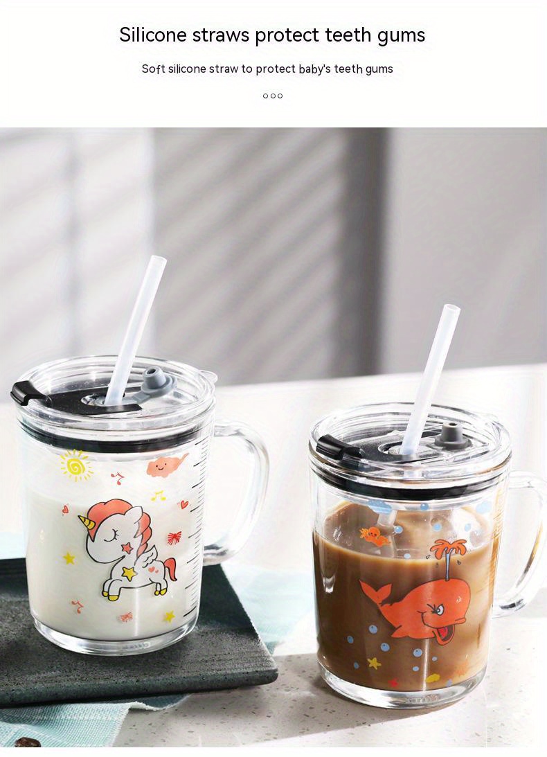 Cute Cartoon Glass Water Cup With Lid, Straw, And Handle - Heat Resistant  Drinking Cup For Summer And Winter - Perfect For Home And Kitchen Use - Temu