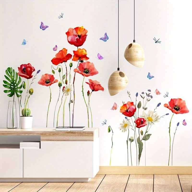 Colorful Flower Plant Butterfly Wall Sticker Self Adhesive - Temu