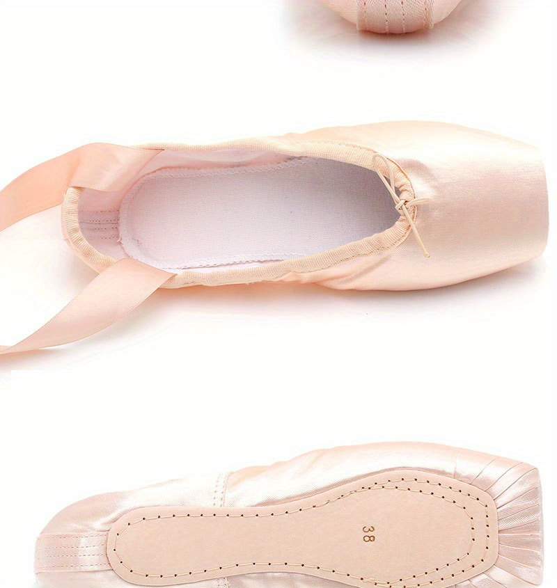 Zapatos de ballet para principiantes con punta de satén suave con  almohadillas de silicona y cinta cosida para niñas y mujeres