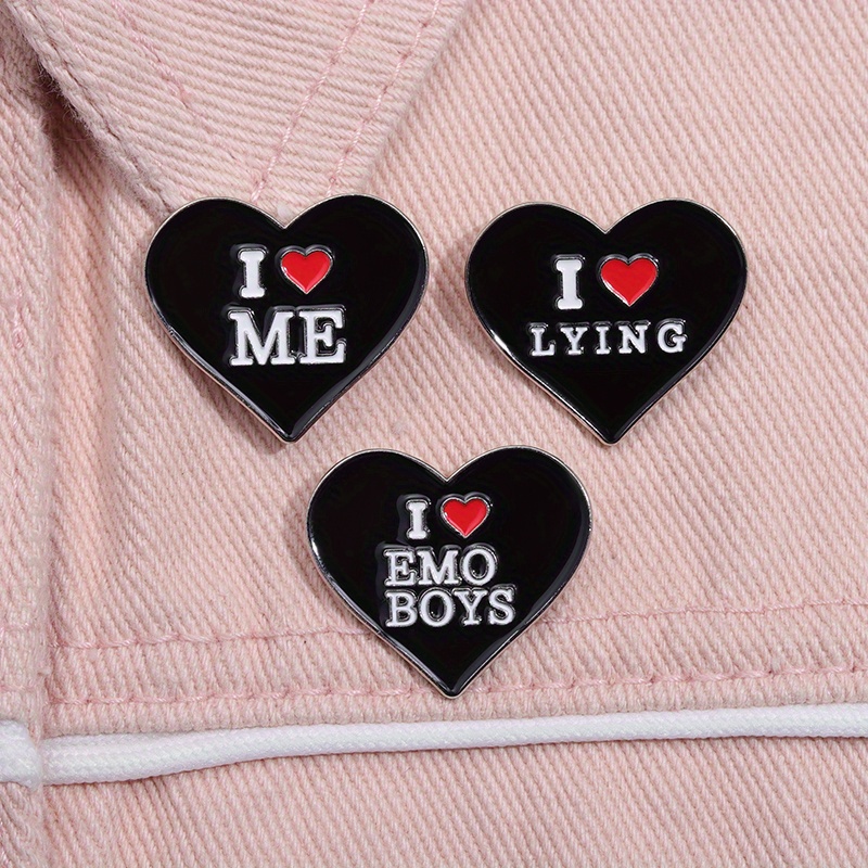 I Love Me Enamel Pins Custom Brooches I Love Emo Boys Future Milf Lapel  Badges Black Heart Punk Jewelry Gift for Friends - AliExpress
