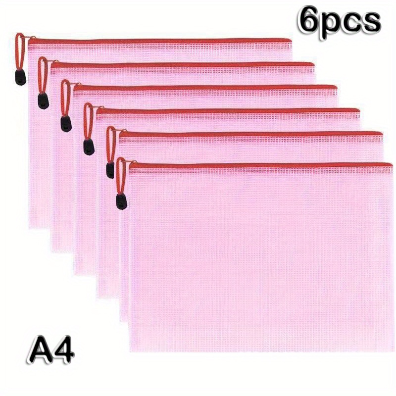 5pcs Thick Mesh Zipper Pouch A4 Size For Students' Examination