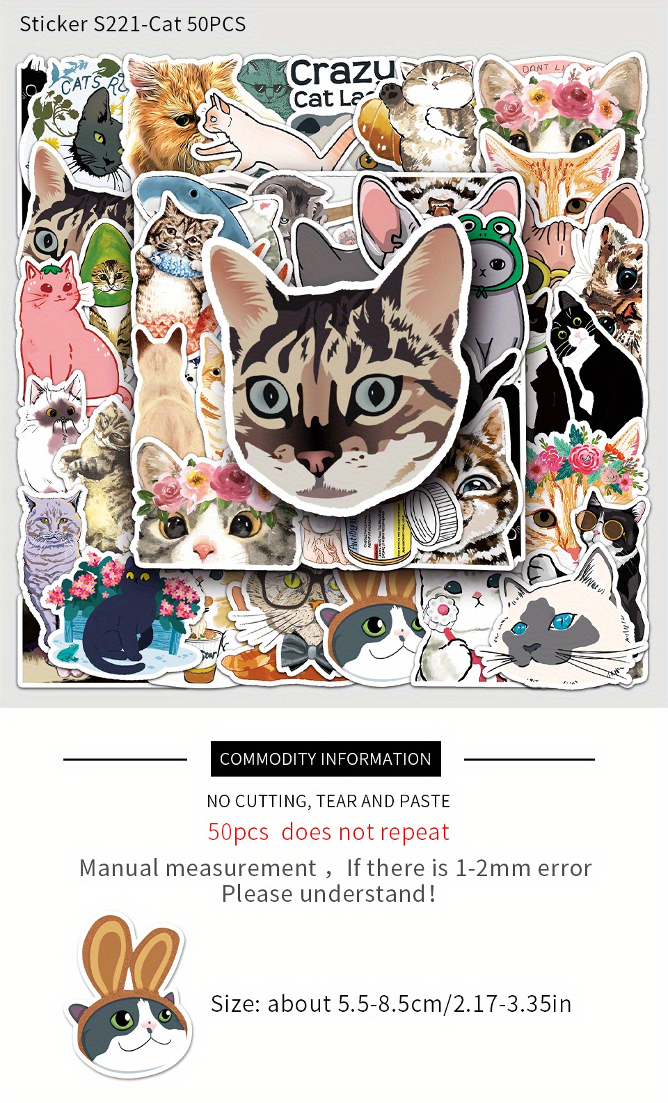 Stickers Laptop Cat, Cartoon Cute Stickers Cats