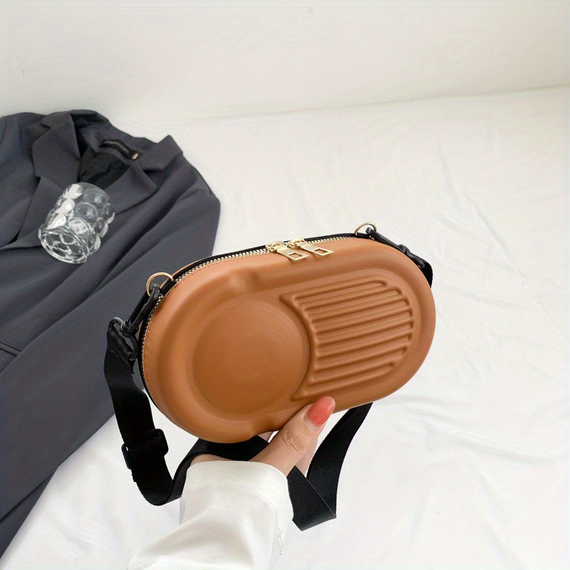 Minimalist Solid Color Oval Shaped Bag, Zipper Shoulder Bag, Women's  Crossbody Bag - Temu