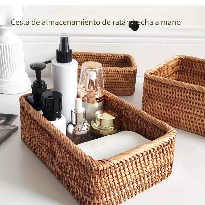 Caja Almacenamiento Mimbre Cosméticos Escritorio 1/3 Piezas - Temu