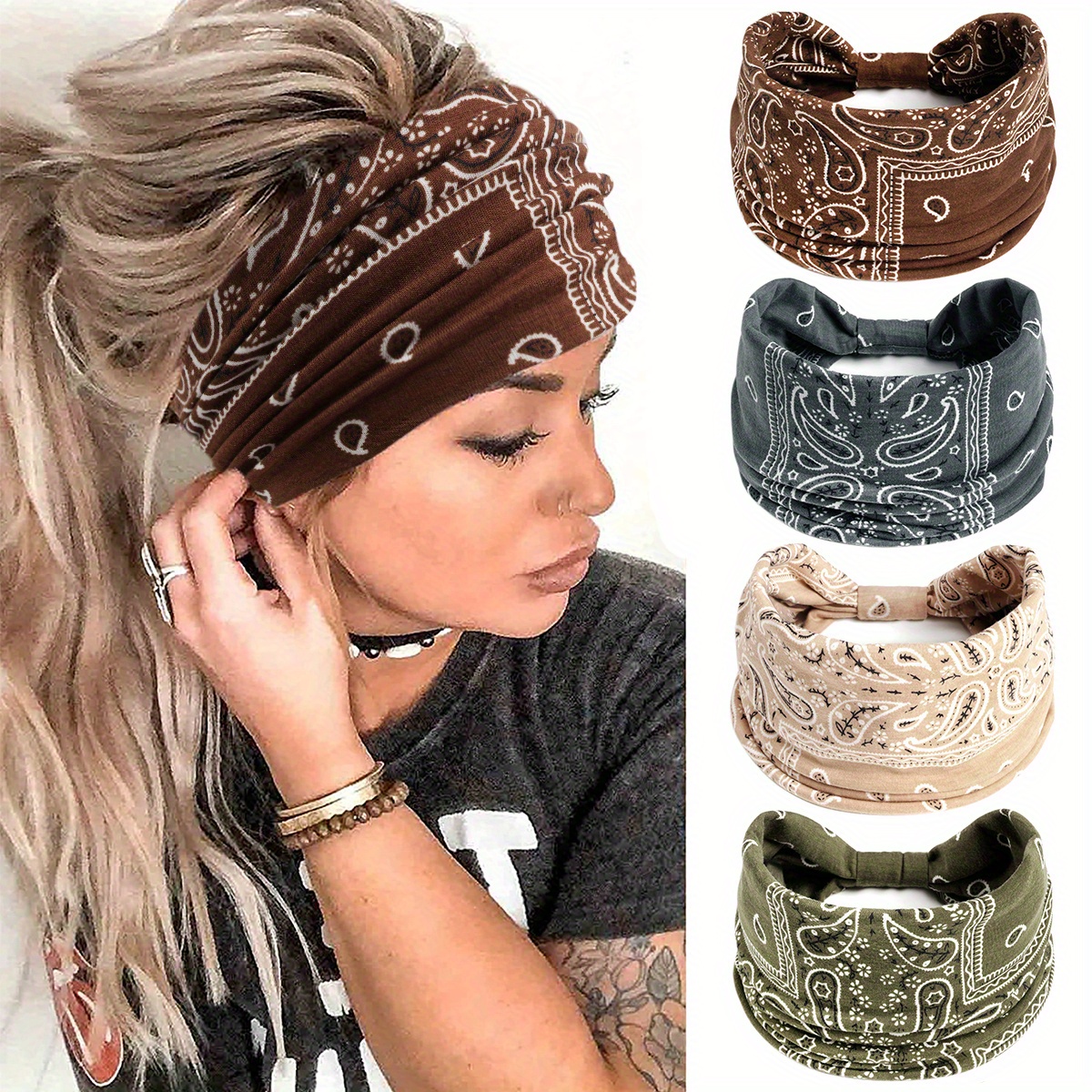 Shop Fashion 4 Piece African Yoga Headband Stretchy Wide Knotted