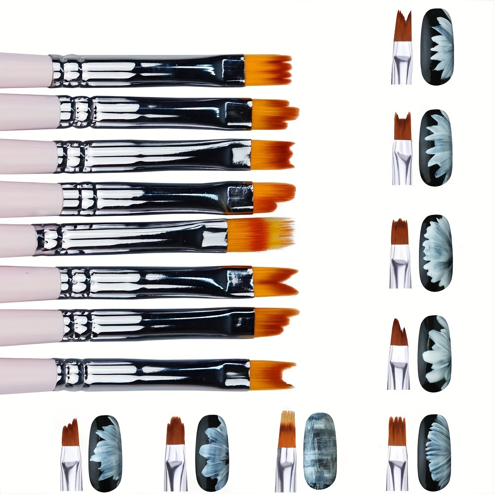 

8pcs/set Premium White Nail Brush Pen Set With Uv Gel Flower Drawing Pen - Perfect For Gradient Painting, Manicure, And Nail Art - Includes Purple Wood Handle