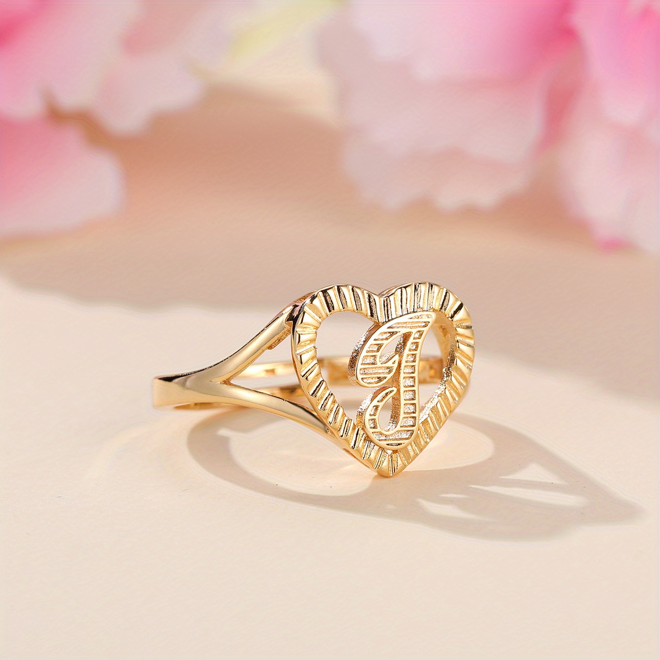 Copper golden Adjustable Shiny Rhinestone Heart Shape Ring at Rs