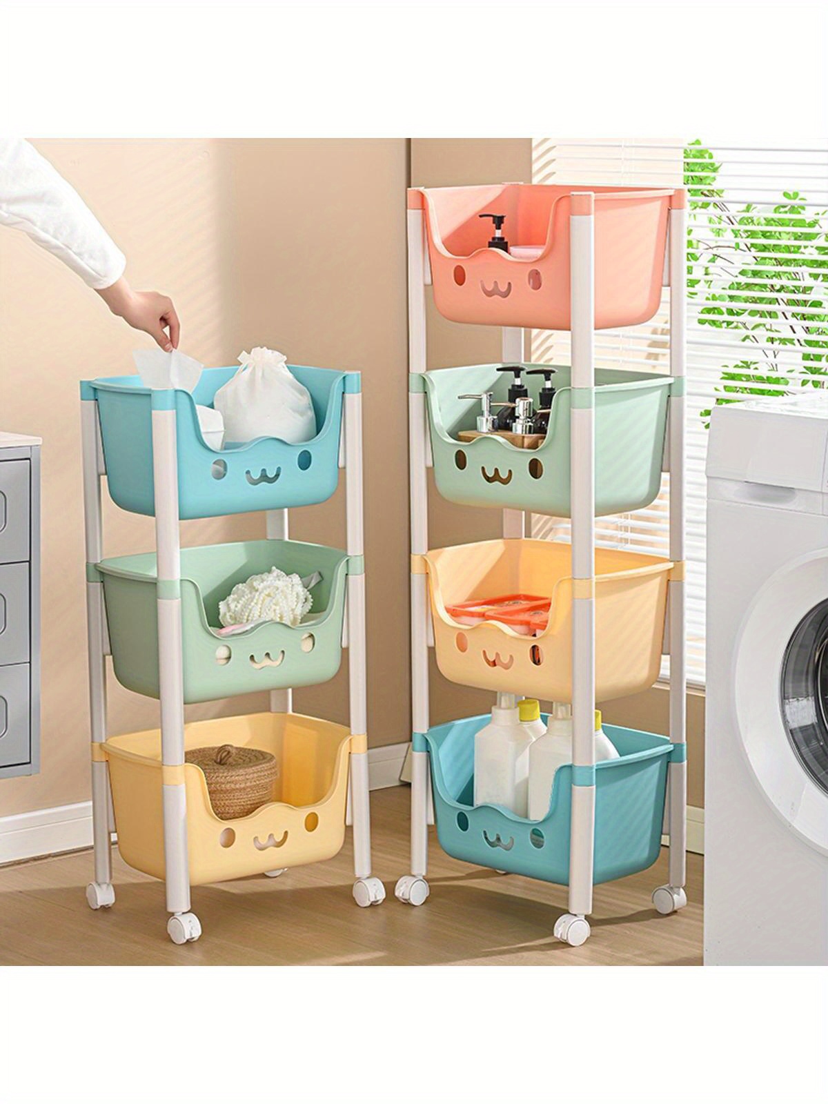 47CM Folding Storage Box Kitchen Bathroom Storage Rack Dopamine Small Cart  Home Multi-layer Storage Cabinet Removable Organizer - AliExpress