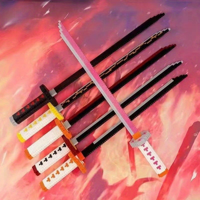 Assembly Knife Building Block Blade Double Katana Sword DIY Creative Weapon  Building Brick Toys Anime Demon Slayer Boys Gifts