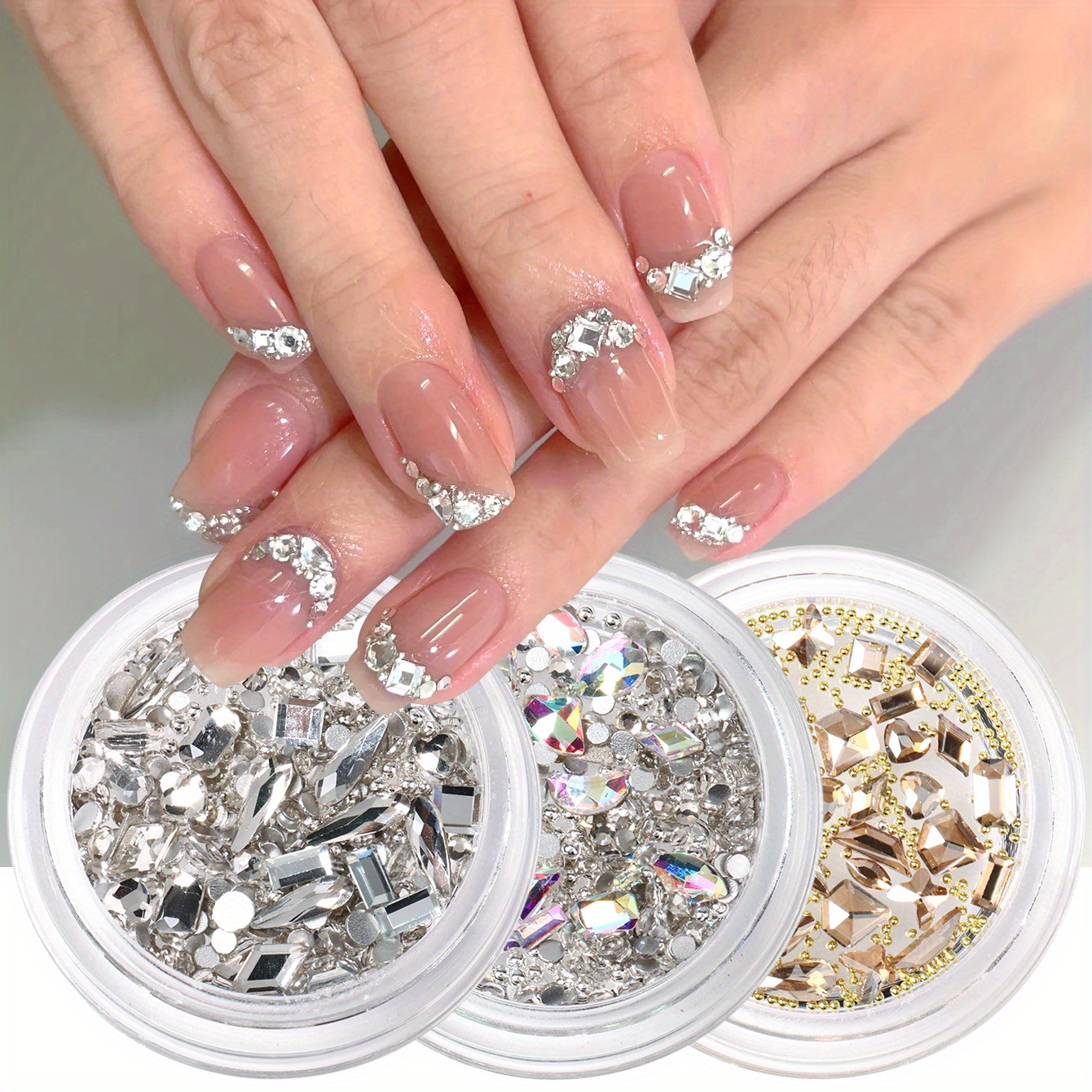 Blanc/AB Couleur/Champagne Ongles Strass Paillettes Mariage - Temu