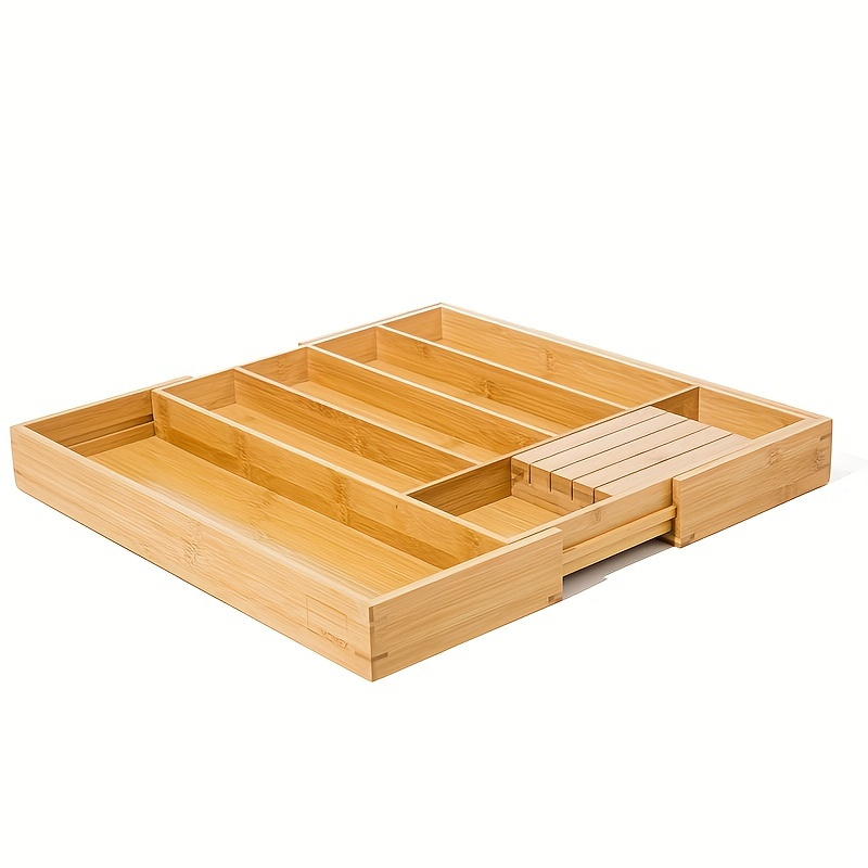  Bandeja de cubiertos para cajón, organizador de cajones de  cocina de bambú, cajón extensible de bambú para utensilios, bandeja  ajustable para cubiertos, separadores de cajones : Hogar y Cocina