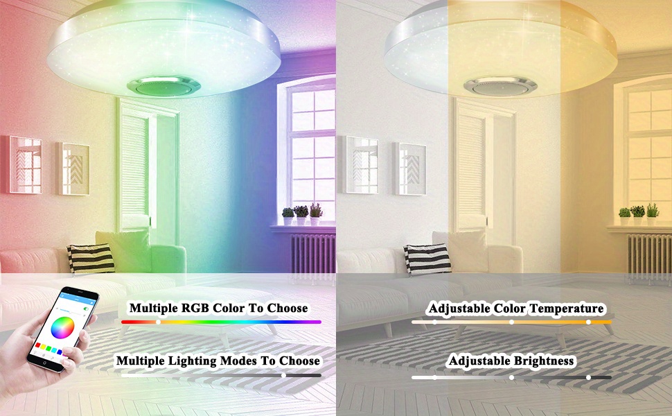 1pc modern simple ultra thin led ceiling light smart remote control plus mobile app control rgb ceiling light 36w colorful audio light for bedroom dining room living room atmosphere lighting fixture with horn speaker details 2