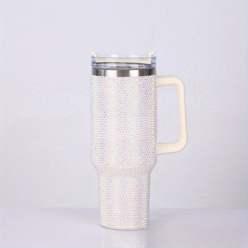 Bling Shinning Double Wall Studded Tumbler With Handle, Leak-proof Lid  Insulated Coffee Mug Stainless Steel Travel Mug, Portable Large Capacity  Thermal Bottles, Climbing Traveling Hiking Tumbler - Temu