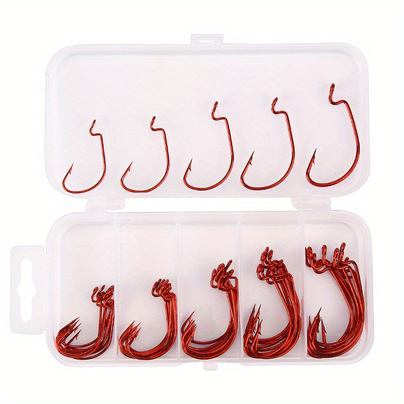 Premium Bass Fishing Hooks - 5 Sizes, Barbless, Freshwater and Saltwater,  Black Nickel Finish, Ideal for Soft Lure Baits - Includes Clear Storage Box