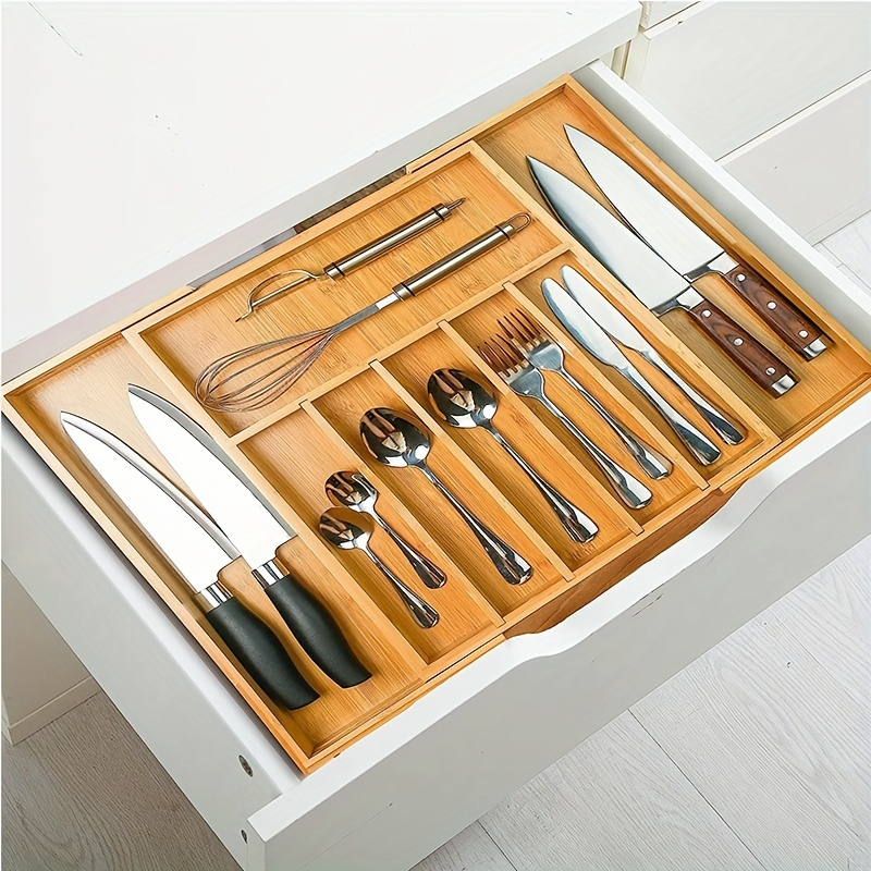 Bambüsi organizador de cajón de cocina, organizador de utensilios  expandible, organizador de cubiertos, organizador de cajón para utensilios,  de