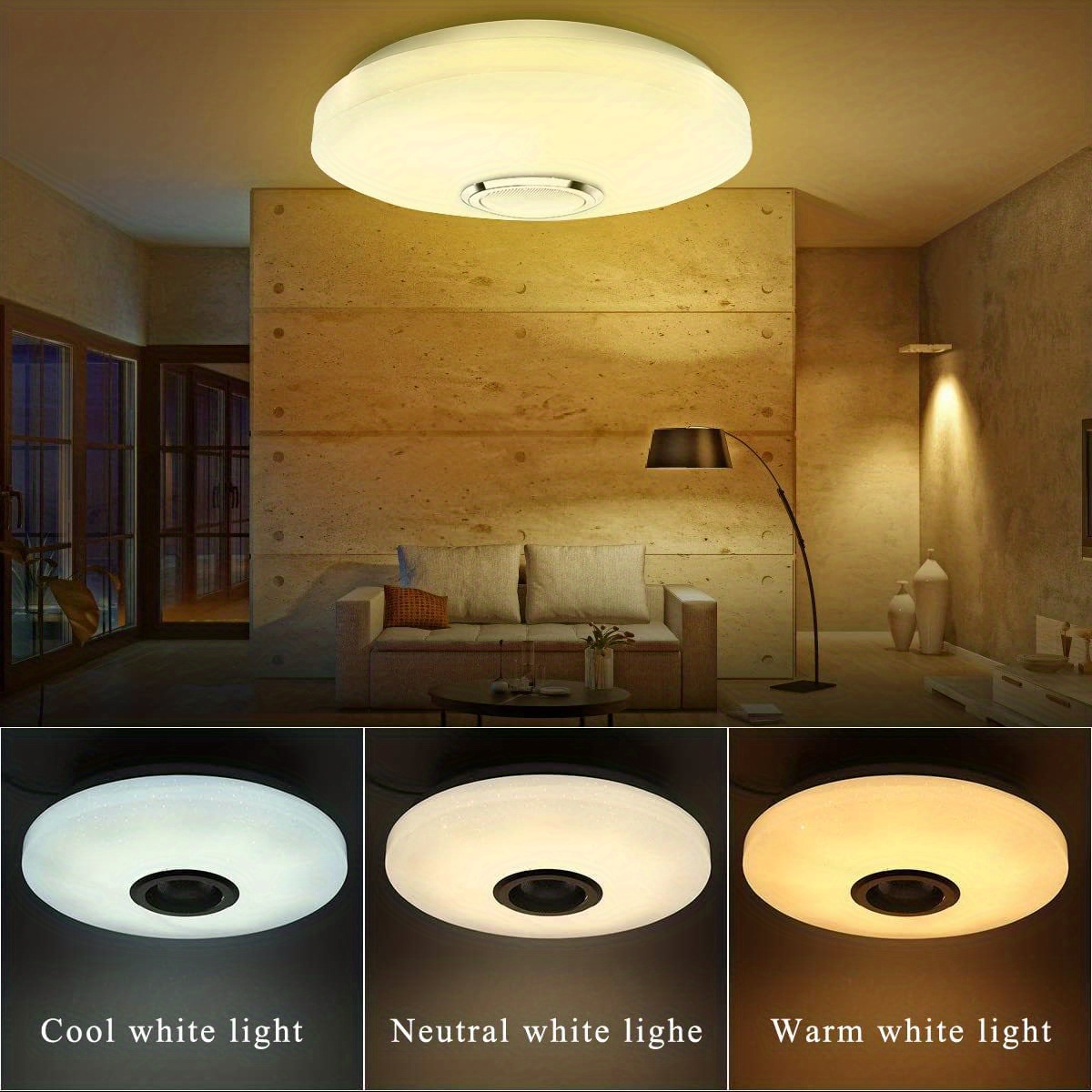 1pc modern simple ultra thin led ceiling light smart remote control plus mobile app control rgb ceiling light 36w colorful audio light for bedroom dining room living room atmosphere lighting fixture with horn speaker details 6