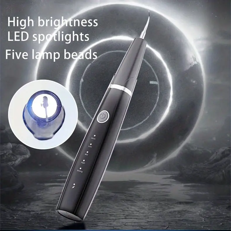 1pc tartar removal for teeth 5 gears adjustment tooth cleaner with led light with stainless steel magnifying oral mirror rechargeable dental cleaning kit 2 replaceable heads type c charging great gift for family and friends details 2