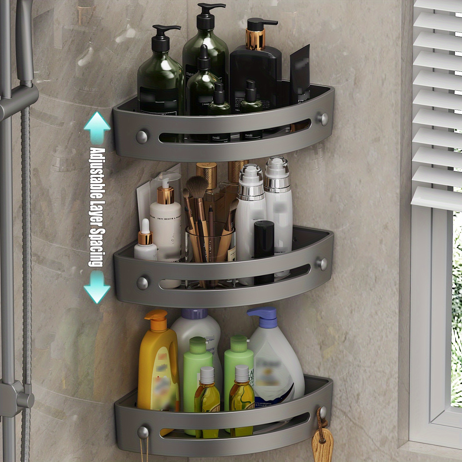 Corner Shower Caddy, Shower Organizer Corner Shower Shelf With 8 Hooks  Adhesive Stainless Steel Shower Shelves For Bathroom Storage (matte Black)  - Temu