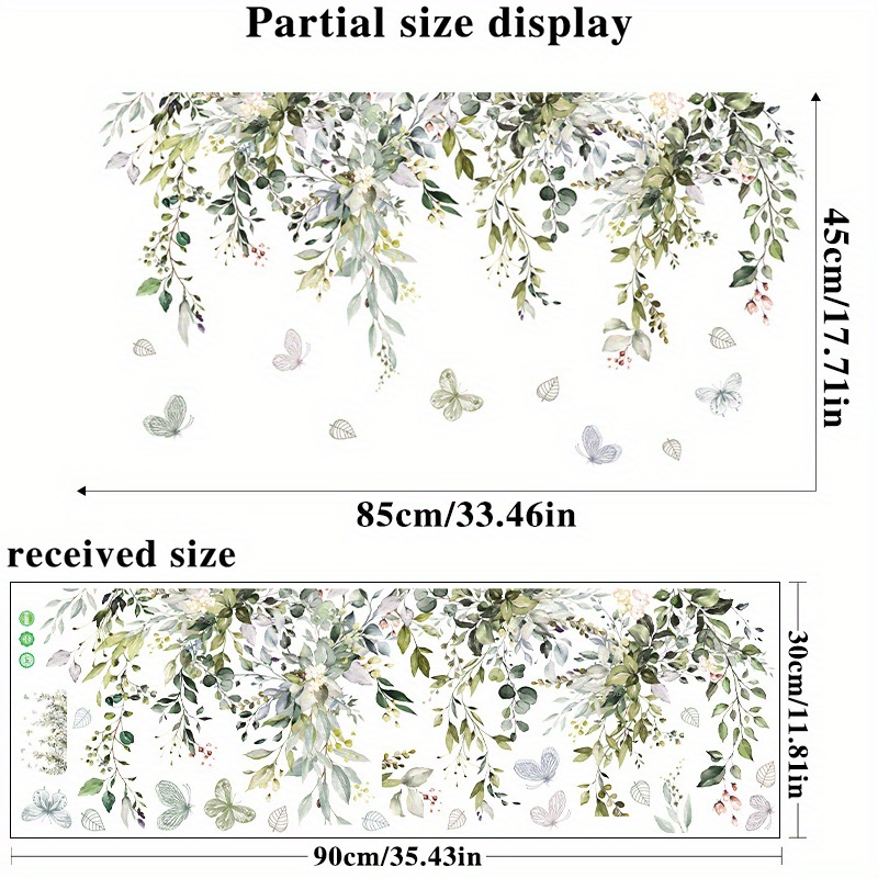 Image of 1pc Green Leaves Vine Wall Sticker Wall Decals Butterfly Decoration Waistline Skirting Line Baseboard Decor Bedroom Pine Stickers