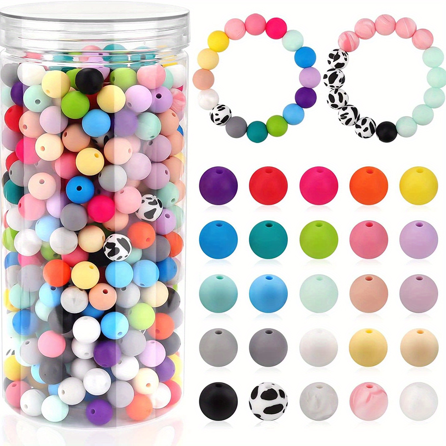 Image of 500pcs Of Colorful Round Straight-hole Silicone Beads Kit For Making Handmade Beaded Bracelets, Jewelry Making Decorative Additions With Storage Box