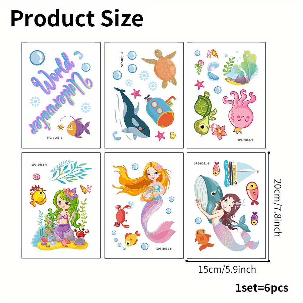 Image of 6pcs Mermaid & Anti-slip Bathtub Stickers - Waterproof, Frosted Bathroom Decals For A Safe And Fun Bathing Experience