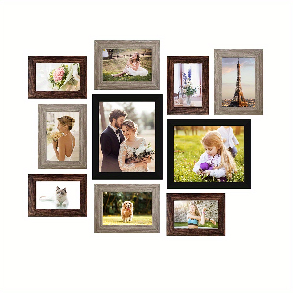 10PCS Wood Photo Frame Set Wall Tabletop Mounted Picture Frames Home Decor  Gift