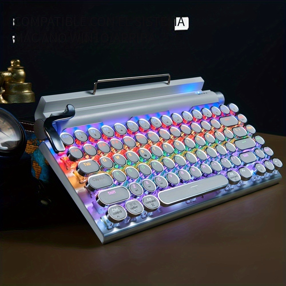  Zopsc Teclado de máquina de escribir retro, teclado inalámbrico  Bluetooth lindo con soporte para teléfono y tableta, teclado mecánico de  104 teclas redondas para Windows, Android, iOS (verde menta) : Electrónica