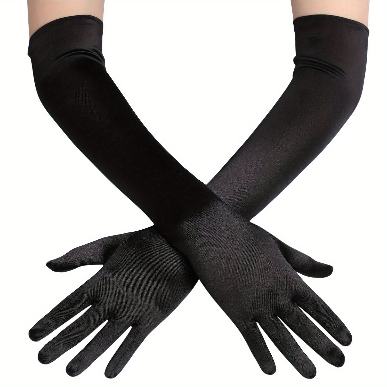 Guantes negros de satén negro para disfraz de talla grande