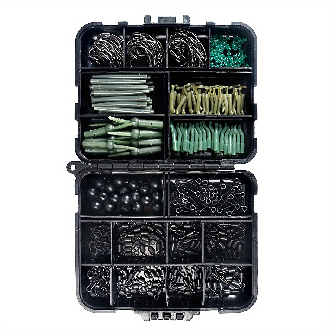 Set 420 accesorii de pescuit la crap cu cutie de depozitare, 12x9.5x3cm,  Negru 