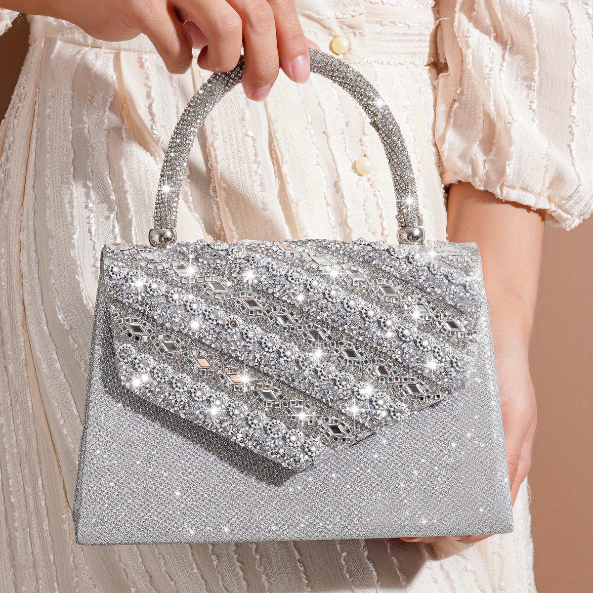 Elegant Rhinestone Evening Bag, Glitter Flap Dinner Bag, Women's