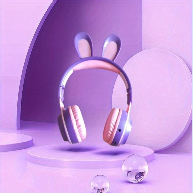 Wireless Headphones Mic Cute Rabbits Girls Rgb Led Stereo Temu