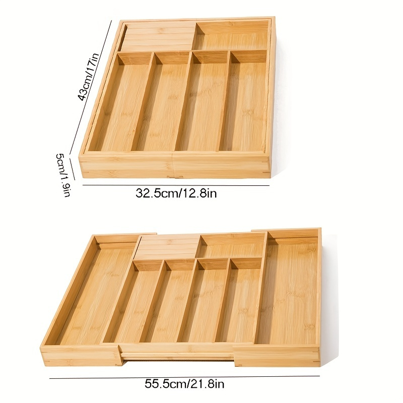 Organizador de cubiertos de bambú ampliable | Guarda cuidadosamente  cubiertos y utensilios en esta bandeja de cubiertos de 6 a 8 compartimentos  