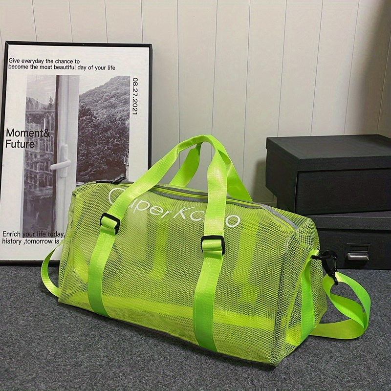 Letter Pattern Sports Handbag Large Capacity Luggage Bag Transparent Zipper  Storage Bag, 24/7 Customer Service