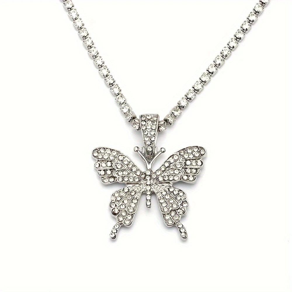 shiny exquisite rhinestones butterfly chain necklace female creative neck jewelry for party banquet nightclub decor silvery 9
