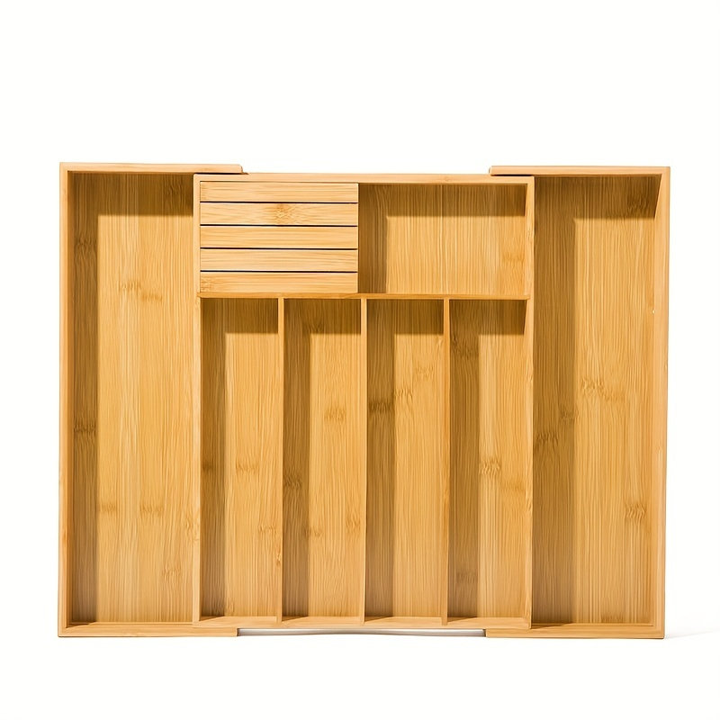 Organizador de cajones de cocina de bambú, caja de almacenamiento de madera  para organizador de utensilios, bandeja de cubiertos, contenedores de