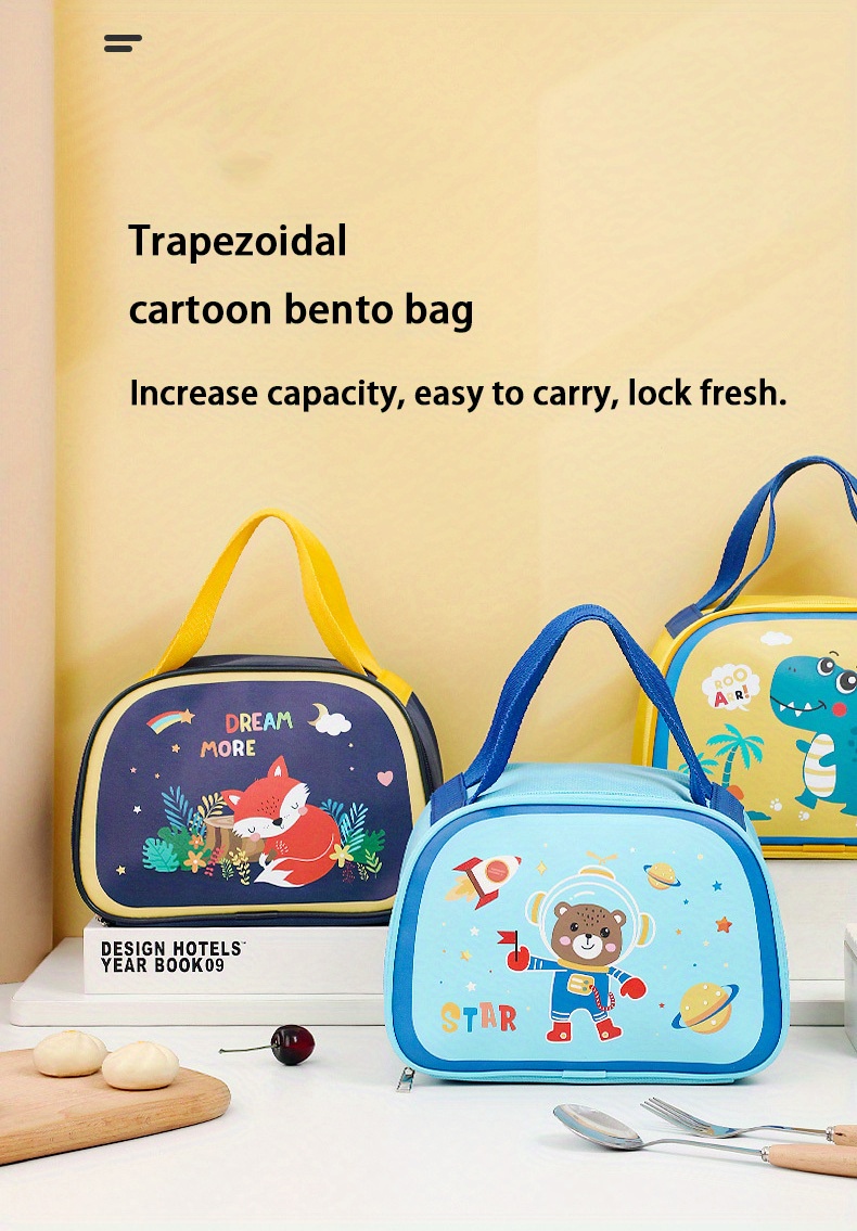 Cartoon Printed Lunch Bag Women Cute Dinosaur Picnic Travel